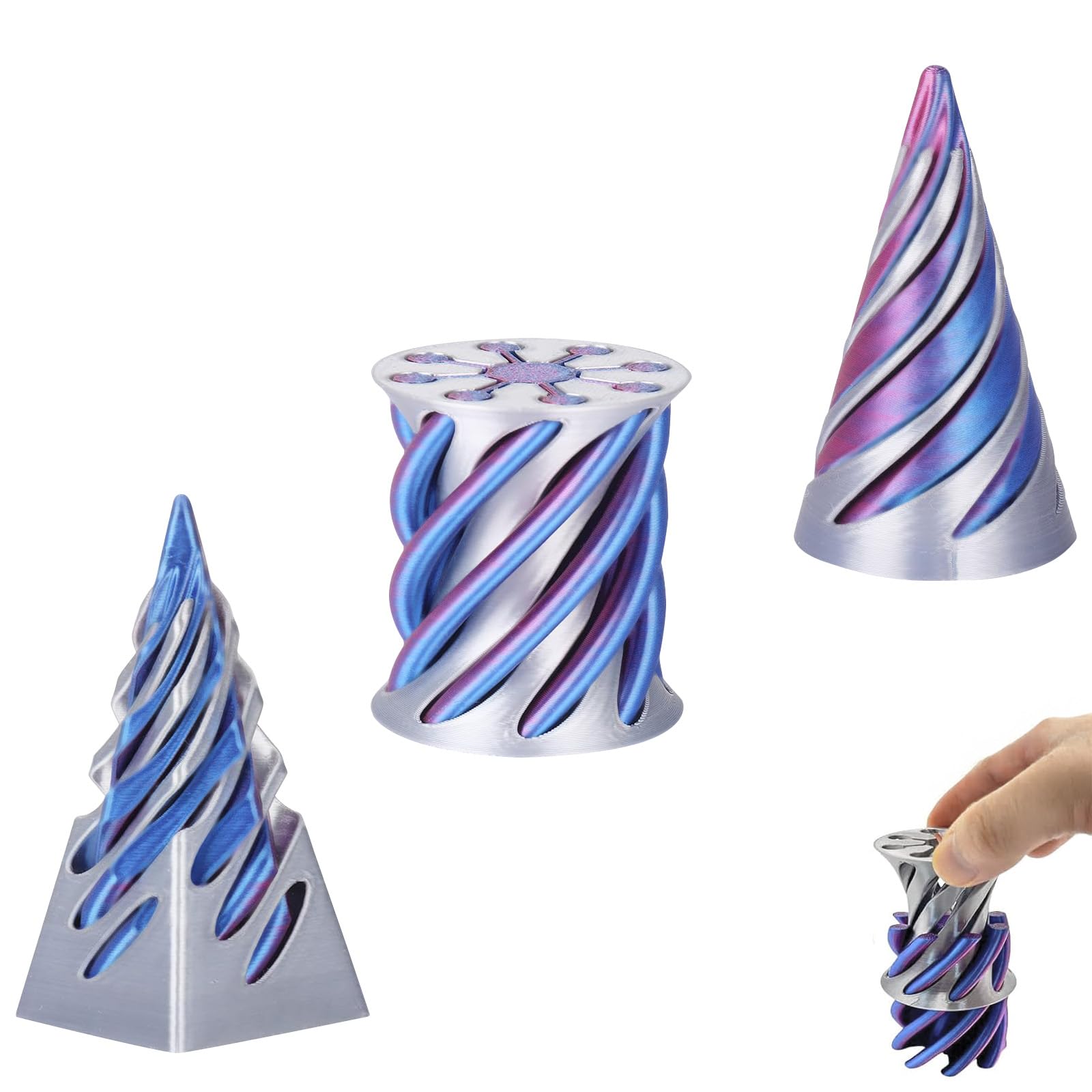Spiral Cone Fidget Toy, 3Pcs 3D Printed Fidget Toy Optical Illusion Set, Impossible Cone Puzzle Stress Reliever