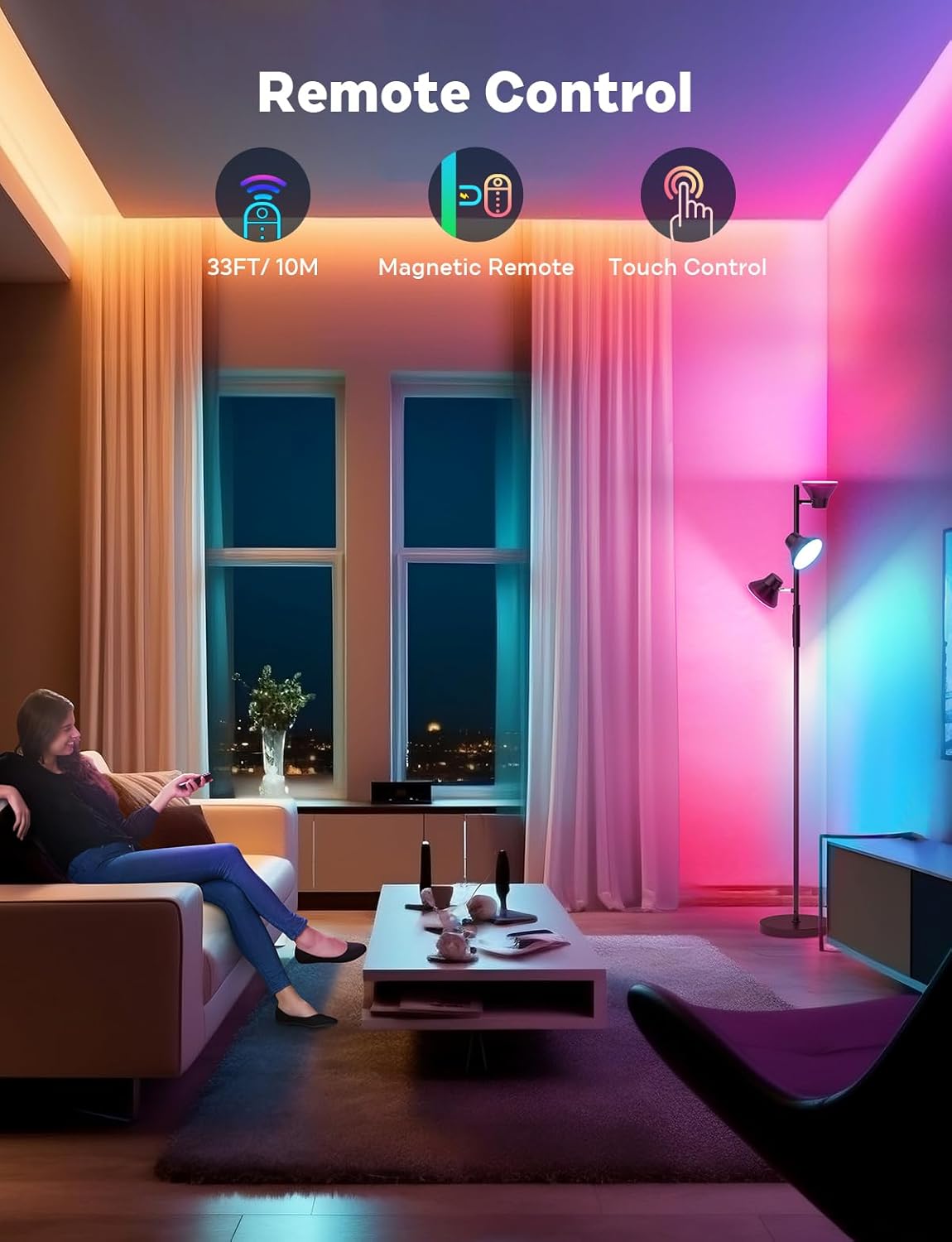 SIBRILLE RGBCW Floor Lamp, 36W Bright Color Changing Lamp, Modern Stepless Dimmable LED RGB Floor Lamp with Remote & Touch Control, Standing Lamp for Living Room, Game Room, Bedroom