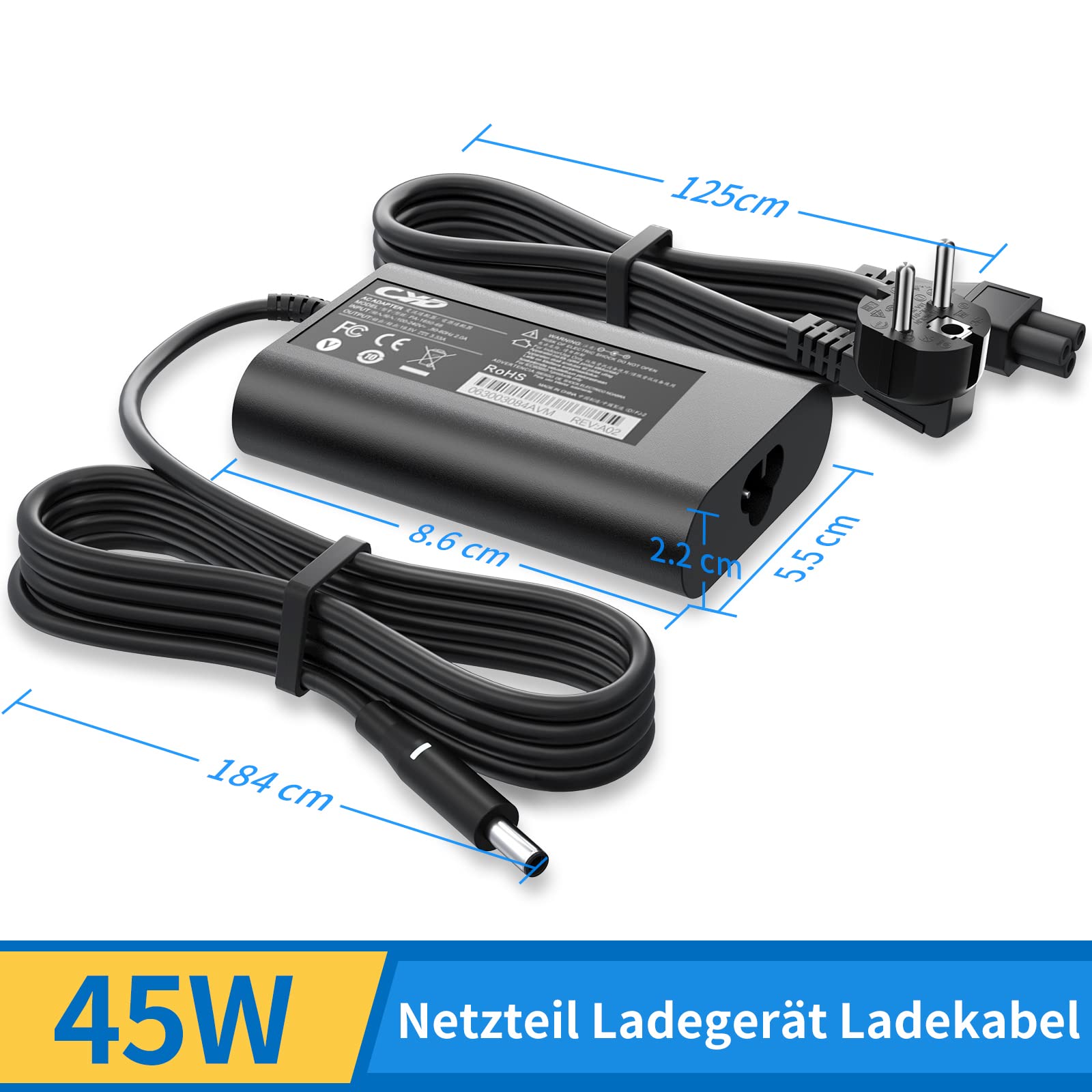 Zosam 45W Netzteil Für Dell Laptops – Kompatibel Mit Inspiron, Latitude, Vostro Series, 19,5V, 2,31A, Sicher & Zuverlässig