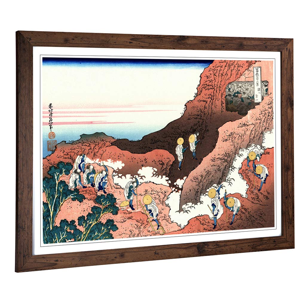 Big Box Art Framed Print of Hokusai Japanese Oriental Climbing Mt Fuji Design | Wall Art Picture | Home Decor for Kitchen, Living Room, Bedroom, Hallway, Walnut, A2 / 24.5x18 Inch / 62x45cm