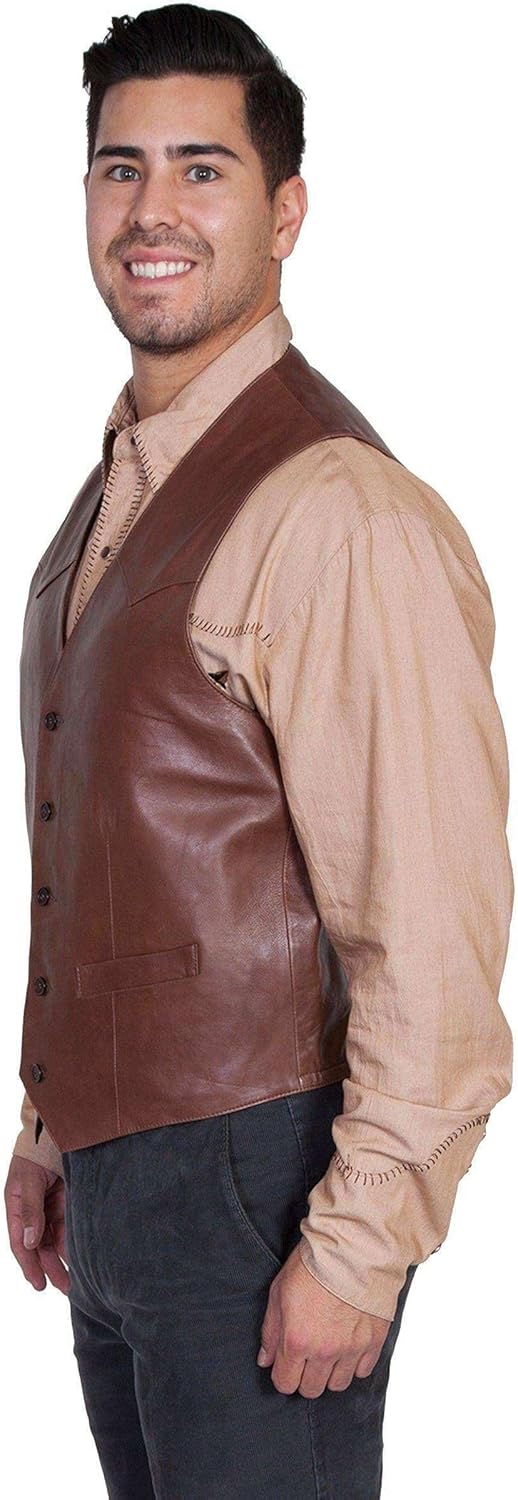 Scully Men's Lambskin Leather Western Vest Chocolate 46 R