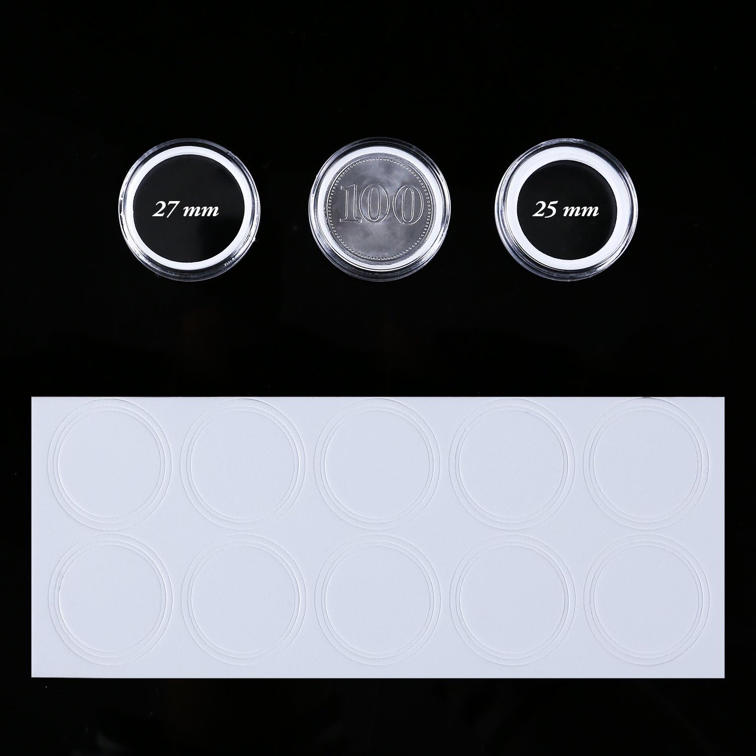 Aneco 100 Pieces Plastic Coin Holder Capsules Container with Storage Organiz Box and Foam Gasket for Coin Collection, 3 Sizes(25mm/27mm/30mm)
