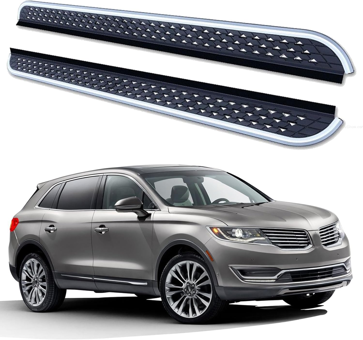 2Pcs Running Boards Side Steps Pedal Nerf Bars Fits for Lincoln MKX 2015-2019 Silver Nerf Bar