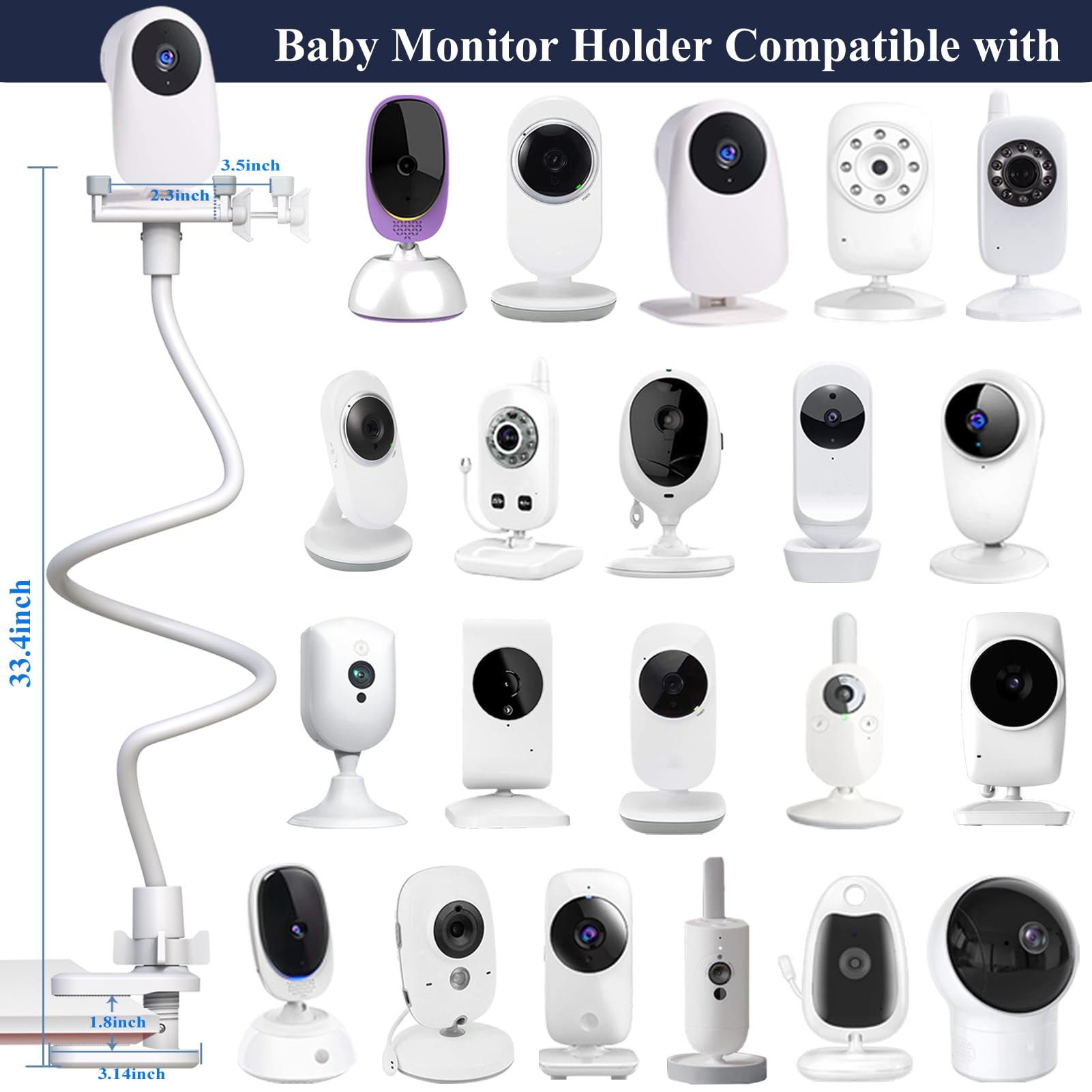 Soporte para Vigilabebes Universal | Ajustable Soporte para Cámara Monitor de Bebé Compatible con HelloBaby/Blemil/nooie/BOIFUN/momcozy/GHB/ | for 1/4" la Mayoría de Vigilabebes (33.4inch)