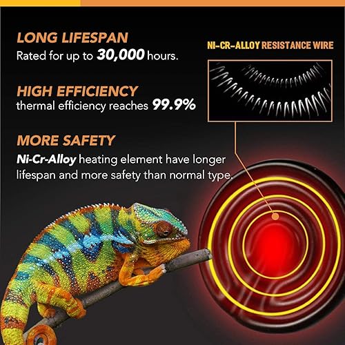 Vista 35 de Simple Deluxe Bombilla de calor para reptiles de 150 W y controlador de termostato digital de 40 a 108 grados Fahrenheit incluido, para mascotas