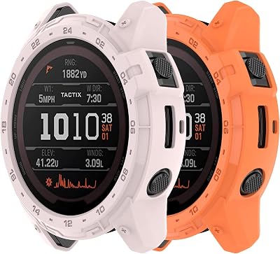 Protective Case Compatible with Garmin Tactix 2/Enduro 2 Case Cover Bumper Screen Protector for Garmin Enduro 2/Tactix 2 Watch Accessories (Pink/Orange)
