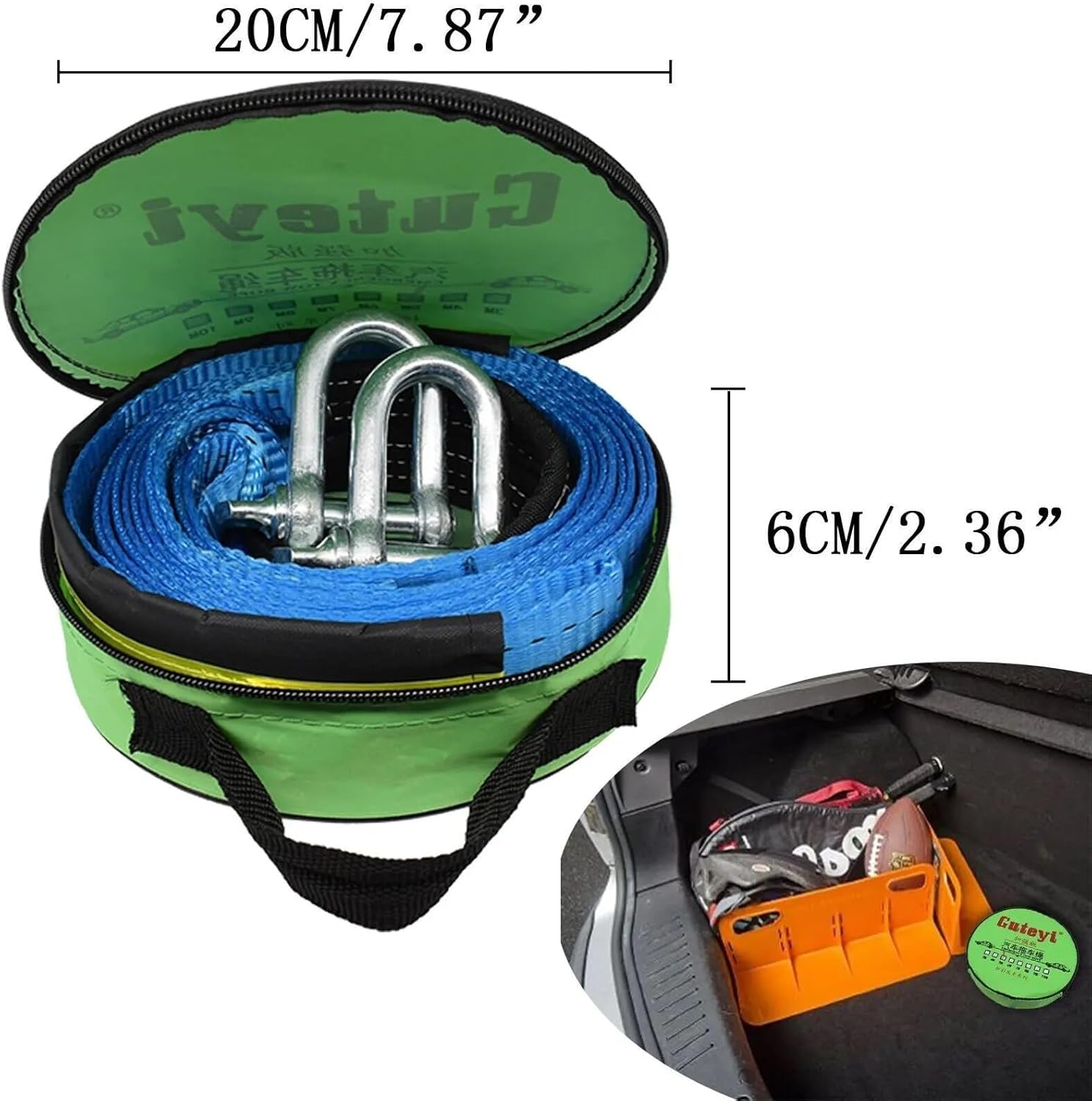 Heavy Duty 8 Ton Rope, 5 Meters 16 Feet Length, Comes with 2 Shackle, Suitable for Road Rescue, Strong Tow Strap