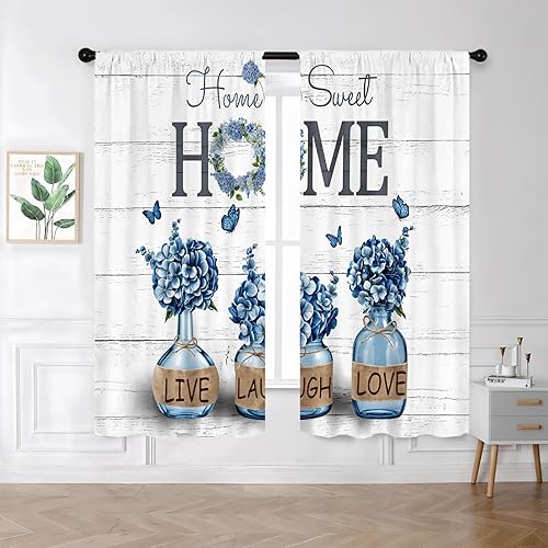 Miniatura 53 de Rusitc - Cortinas de cocina de algodón para granja, 27.5 pulgadas de ancho x 39 pulgadas de largo, 2 paneles con bolsillo para barra, estilo retro,