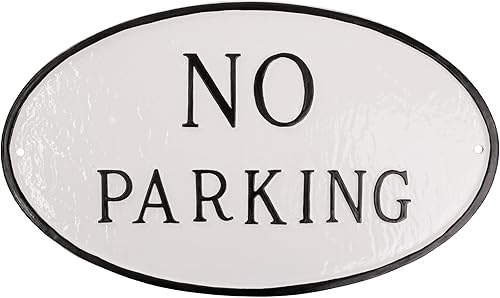 Miniatura 4 de Placa ovalada de metal fundido con inscripción en inglés "No Parking" - Placa de exhibición de pared o césped - Letrero de estacionamiento de