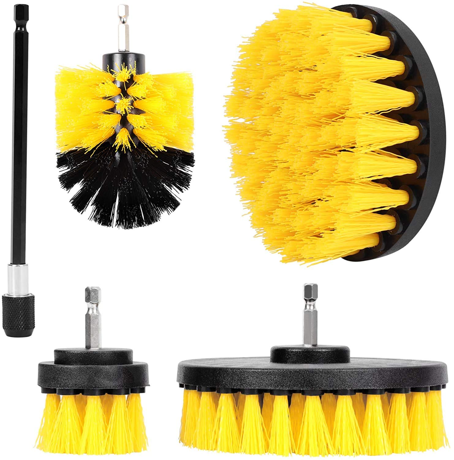 Xydesign Colormap 4/5 Piece Drill Brush Attachment Set - Power Scrubber Brush For Cleaning - All Purpose Drill With Extend Attachment For Bathroom Surfaces, Grout, Floor, Tub, Tile, Corners, Kitchen And Car