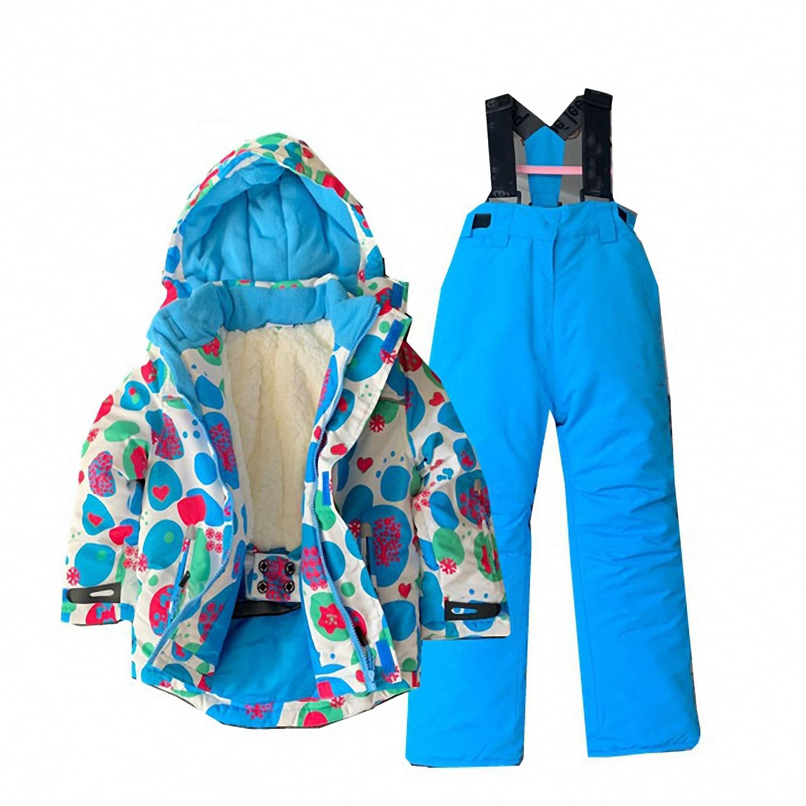 Kinder skianzüge Snowboard,Outdoor warme skilätzchen/Schneehose/Skihose mädchen,verdickte 2 teilig Skijacke Jungen,wasserdichte Winterjacke,Schneeanzug mit Kapuze