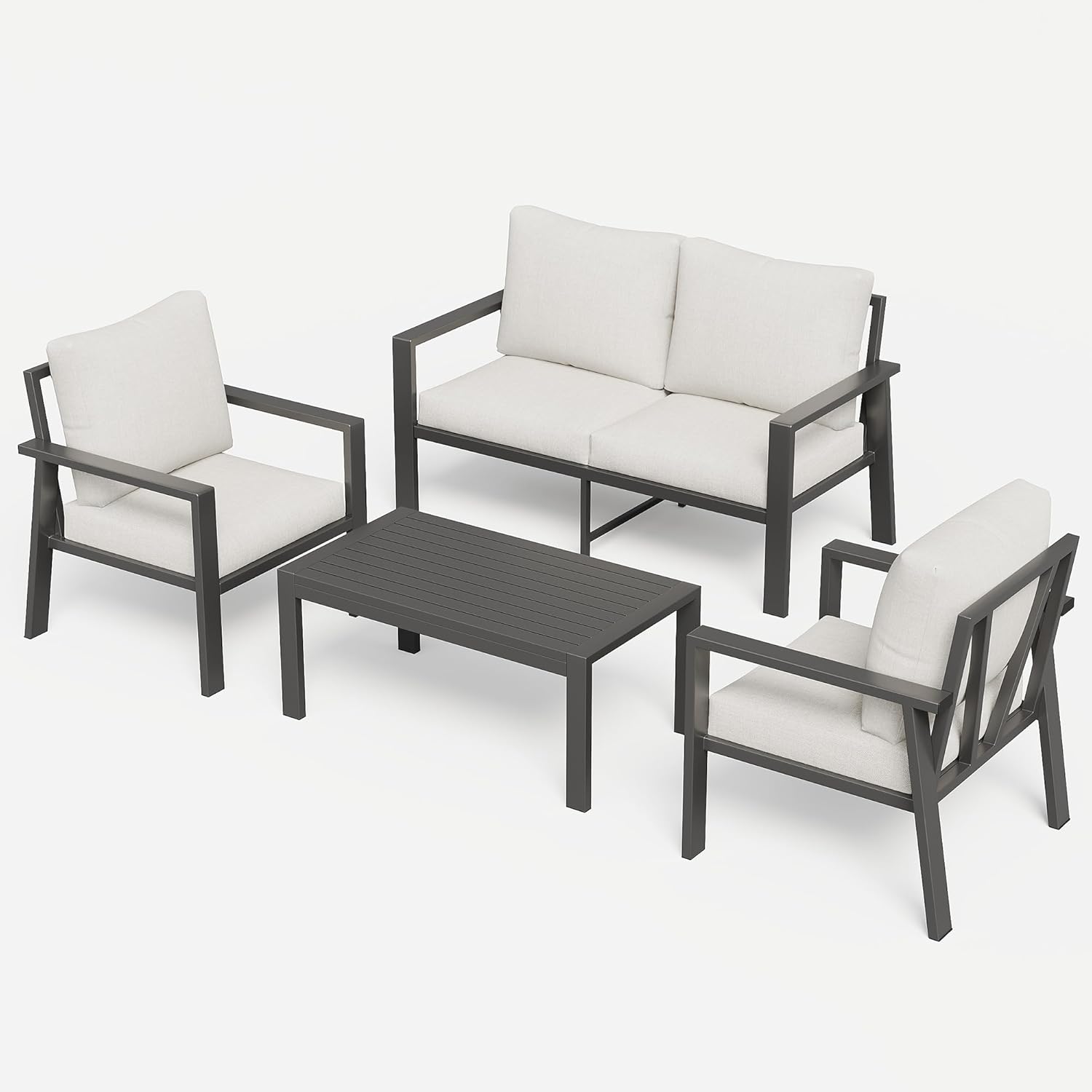 Aluminum Patio Furniture Sets Metal Outdoor Furniture Set with Cushion All-Weather Sectional Sofa with Coffee Table for for Backyard, Garden and Poolside Easy Assembly(Beige)