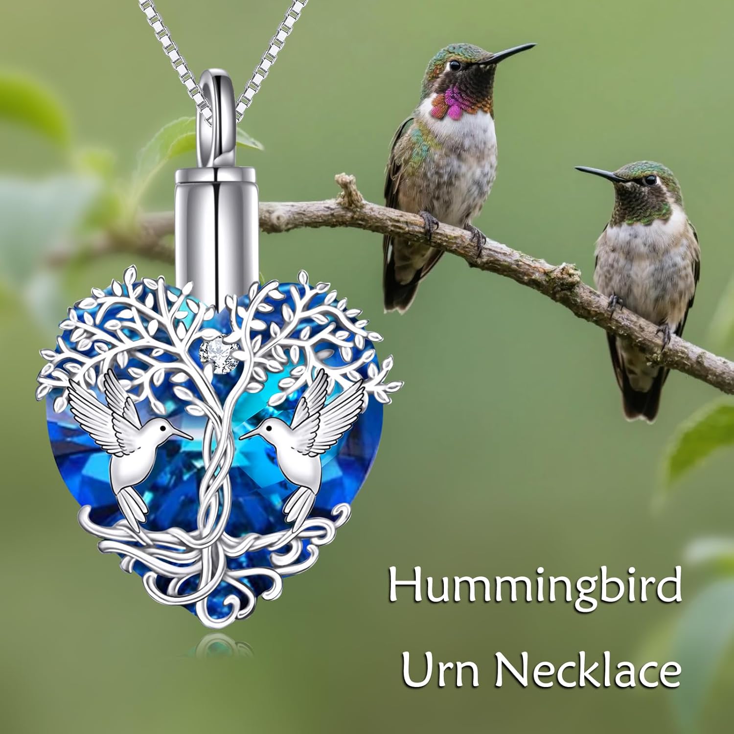 POPKIMI Hummingbird Urn Necklace for Ashes Sterling Silver Crystal Cremation Jewelry