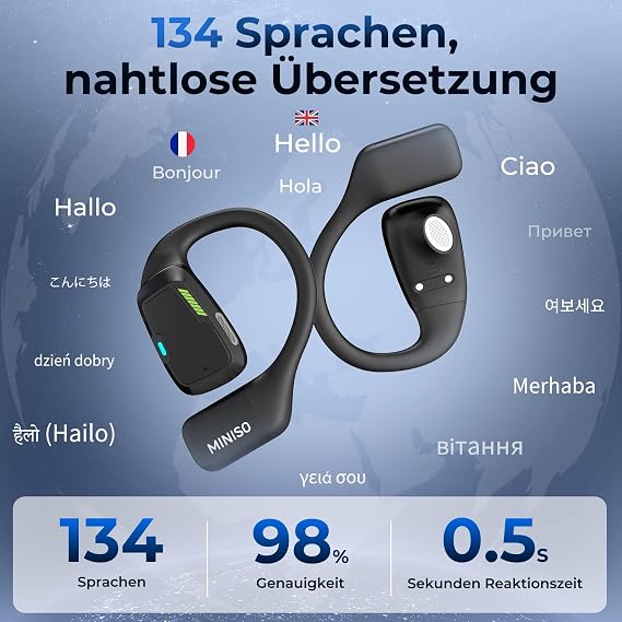 MINISO M98 AI Translator Headphones 3-in-1 Real Time Translator Headphones with App 134 Languages Translation Headphones with LCD Touch Screen Open Ear Translator Earphones for Learning Travel Business