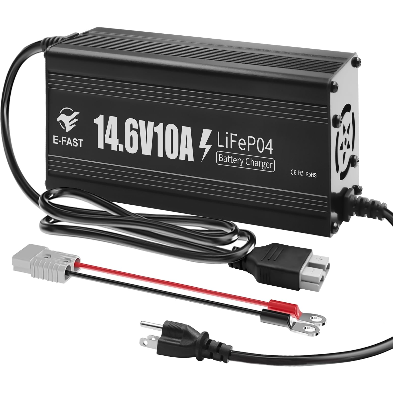 12V 10A Lithium Battery Charger 14.6V LiFePO4 Battery Charger Smart Charger with Anderson Connector Indicator Special for Lithium LiFePO4 Deep Cycle Rechargeable Batteries of Boat, RV