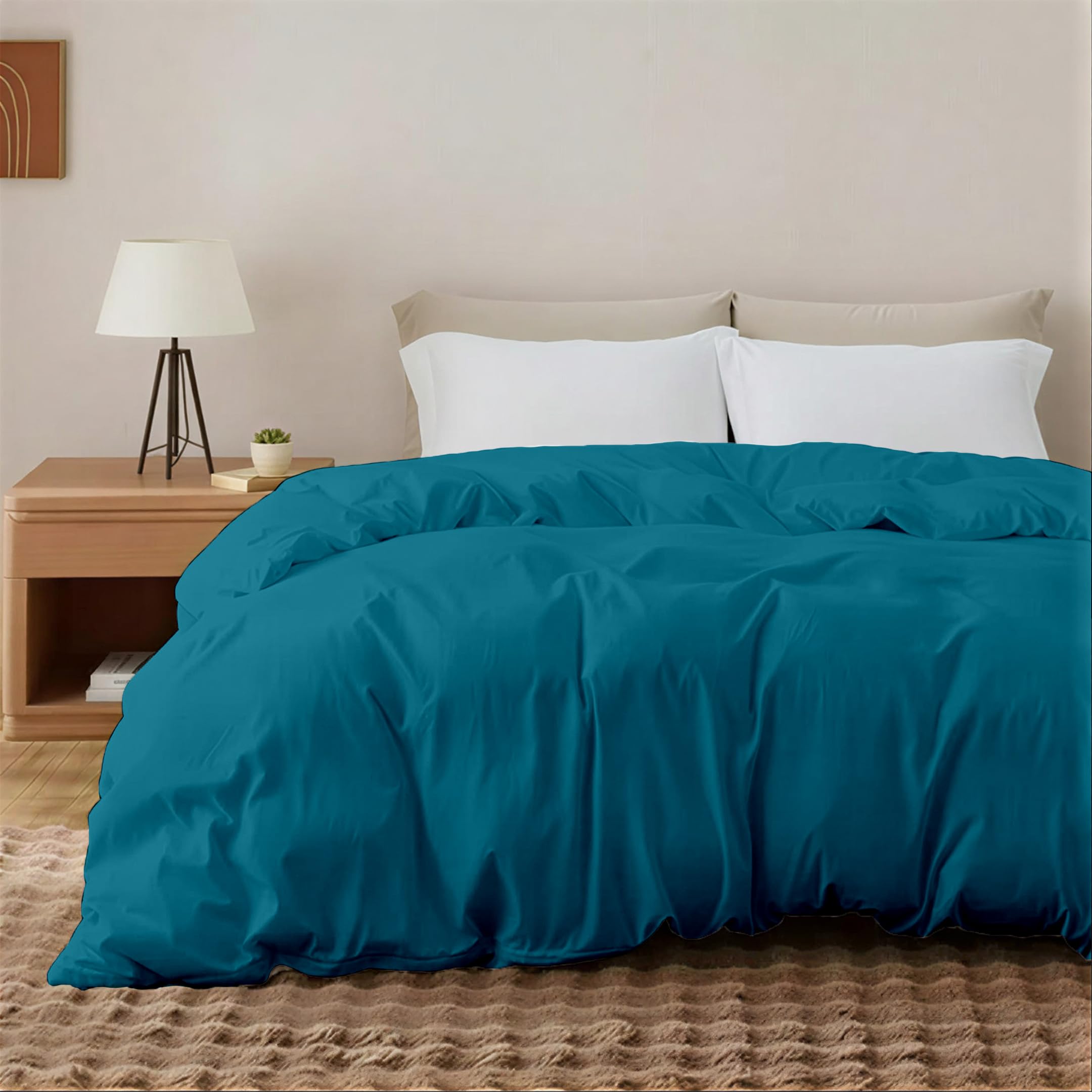 EGYPTO Cotton Blend Teal Single Duvet Cover Set - Soft & Breathable Anti-Allergy Bedding with Pillowcases, Easy-Care Cotton Blend Quilt Cover for Comfortable Sleep (Single, Teal)