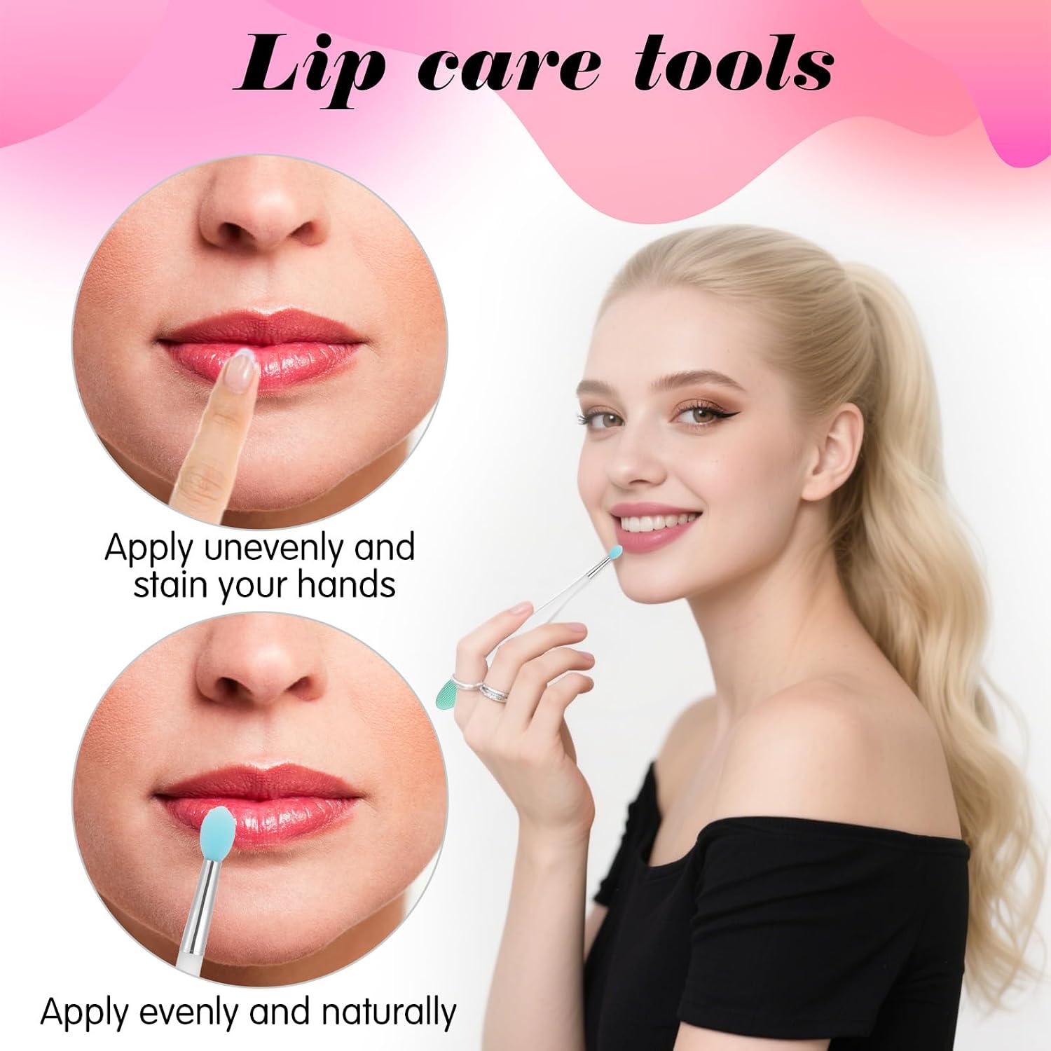 3 Pcs Lip Scrub Brush - Dual-Ended Silicone Lip Exfoliator & Applicator Tool for Soft Lips, 3-in-1 Silicone Lip Scrub Tool, Lips Mask Applicator, Gentle Exfoliation & Precise Application