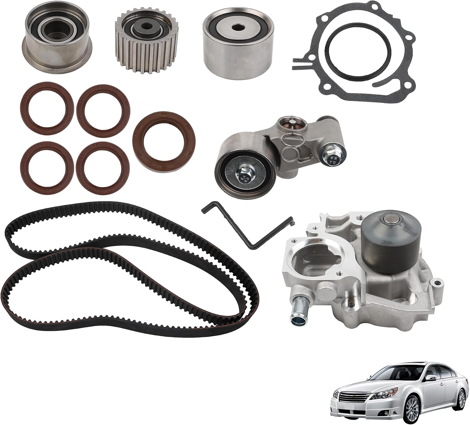 TCKWP304A Engine Timing Belt Kit With Water Pump Compatible With 2010-2012 Legacy 2006-2010 Forester Impreza Outback Engine EJ253 2.5L H4 SOHC 16V