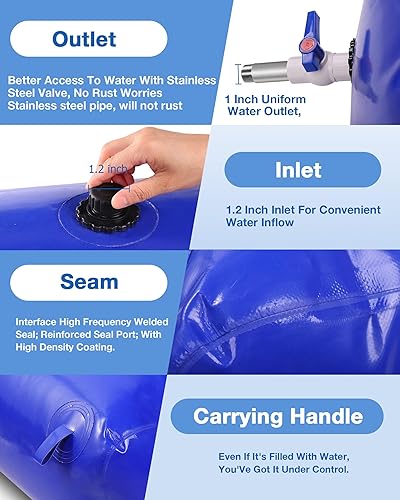 Miniatura 5 de Vejiga portátil de almacenamiento de agua, contenedores de almacenamiento de agua de gran capacidad de 29 galones110L, depósito de agua portátil de