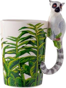 Puckator SMUG28 Mug with Lemur Handle, 12 x 8.5 x 14.5 cm, ceramic, Multi, Height 14cm Width 11.5cm Depth 8cm
