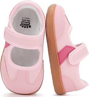 Toddler Girl Mary Jane Shoes Sporty Classic Sneakers | Wide Toe Box,Non Slip,Hook and Loop,Barefoot Walking Shoe for School