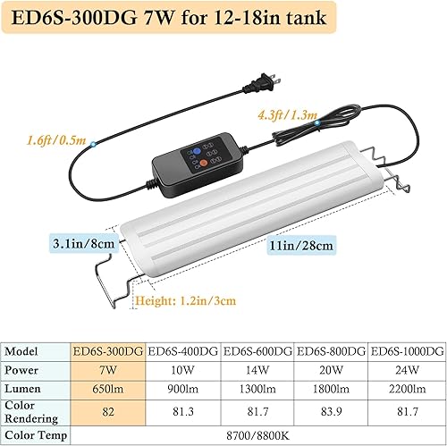 Miniatura 2 de HITOP Luz LED de espectro completo para acuario de 12 a 18 pulgadas con temporizador, ciclo de iluminación automático 247 y ajuste de brillo de 10