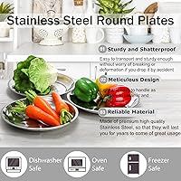Vista 5 de WUWEOT 10 Pack Stainless Steel Dinner Plates, 10" Round Kitchen Metal Dish Plates, Rust-Proof Camping Serving Plates for BBQ, Snack, Salad