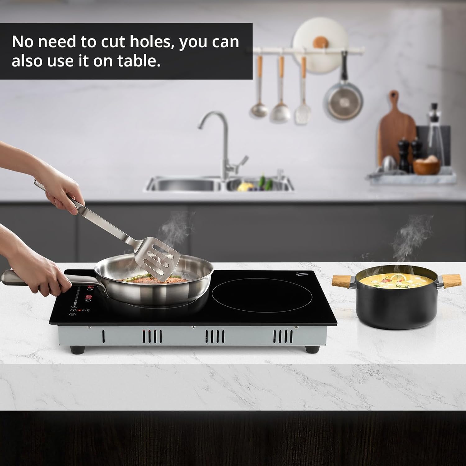 11.6" Electric Cooktop - 3000W Dual Burner Ceramic Glass Stovetop w/Child Safety Lock & Overheat Protection, 240V Hardwired, Fast Heating for All Cookware