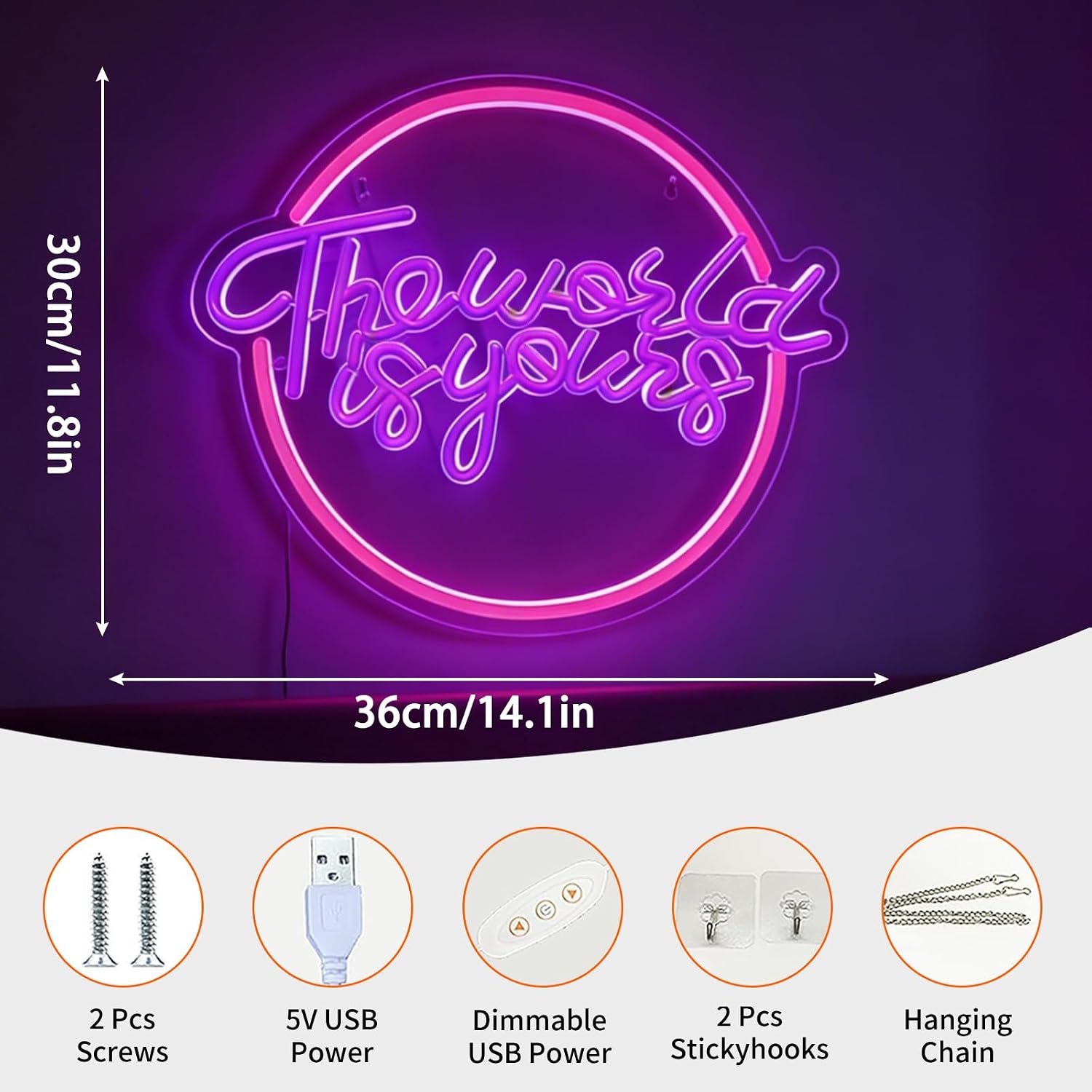 Neon Signs for Wall Decor Light Up Letters Led Sign Birthday Party Gifts Led Decorative Night Signs Room Decorations Supplies Neon Party Sign for Store Home Dorm Bedroom (World) image 3