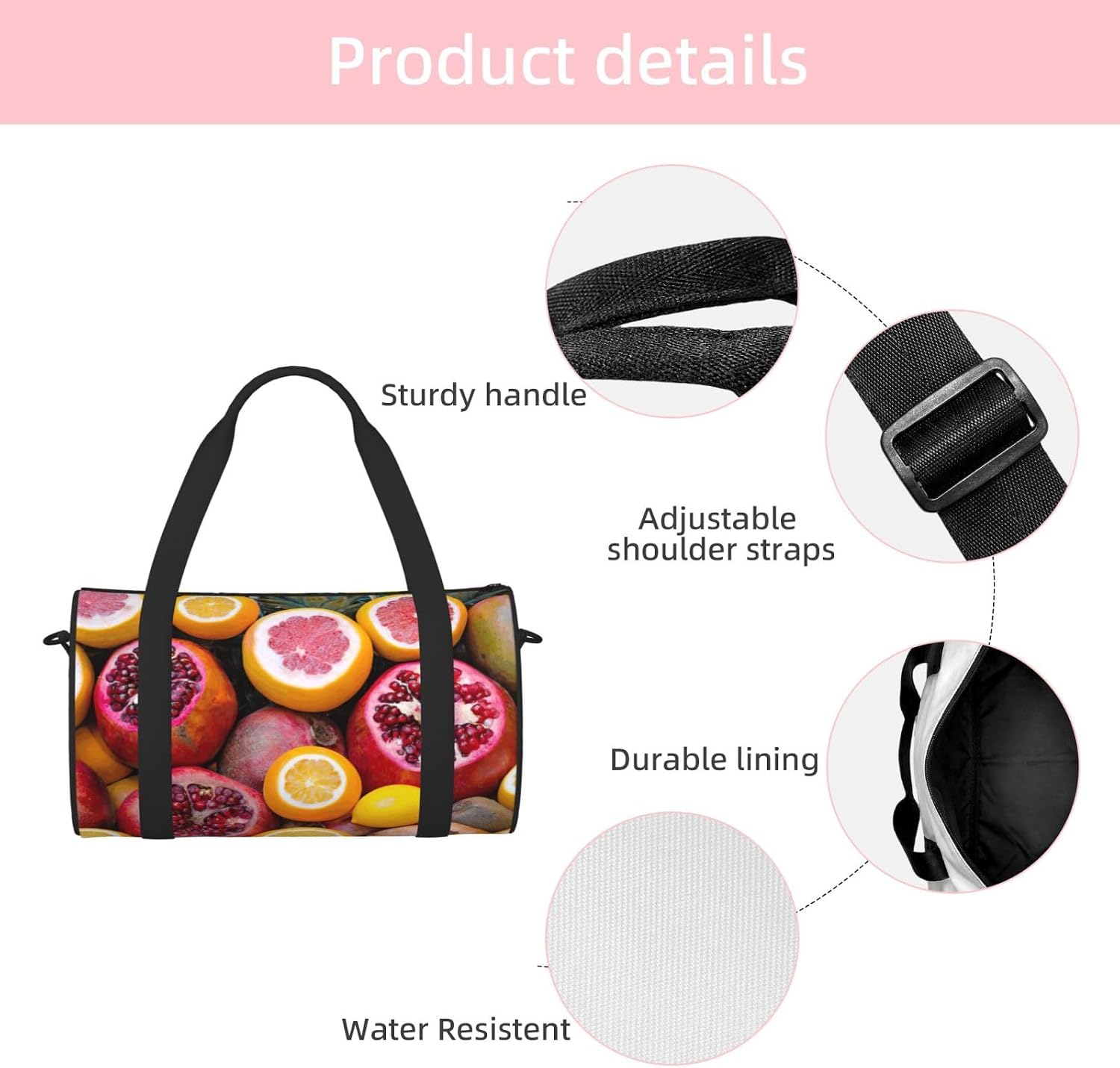 Fruit Picture Print Sports Tote Bag Lightweight Water-Resistant Gym Backpack Travel Supplies