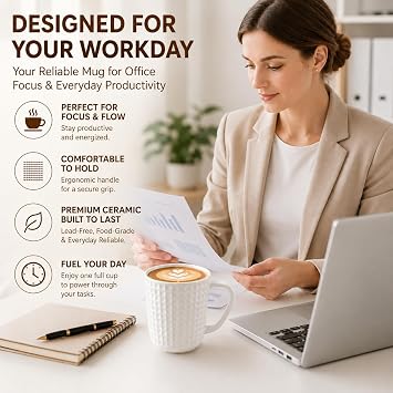 Large Ceramic Coffee Mugs 20 oz, Large Waffle Embossed Mug Set with Handle, Unique Coffee Cups for Latte, Cappuccino, Cocoa, Hot Tea, Mocha, Milk, Housewarming Wedding Present -Set of 2 (White)