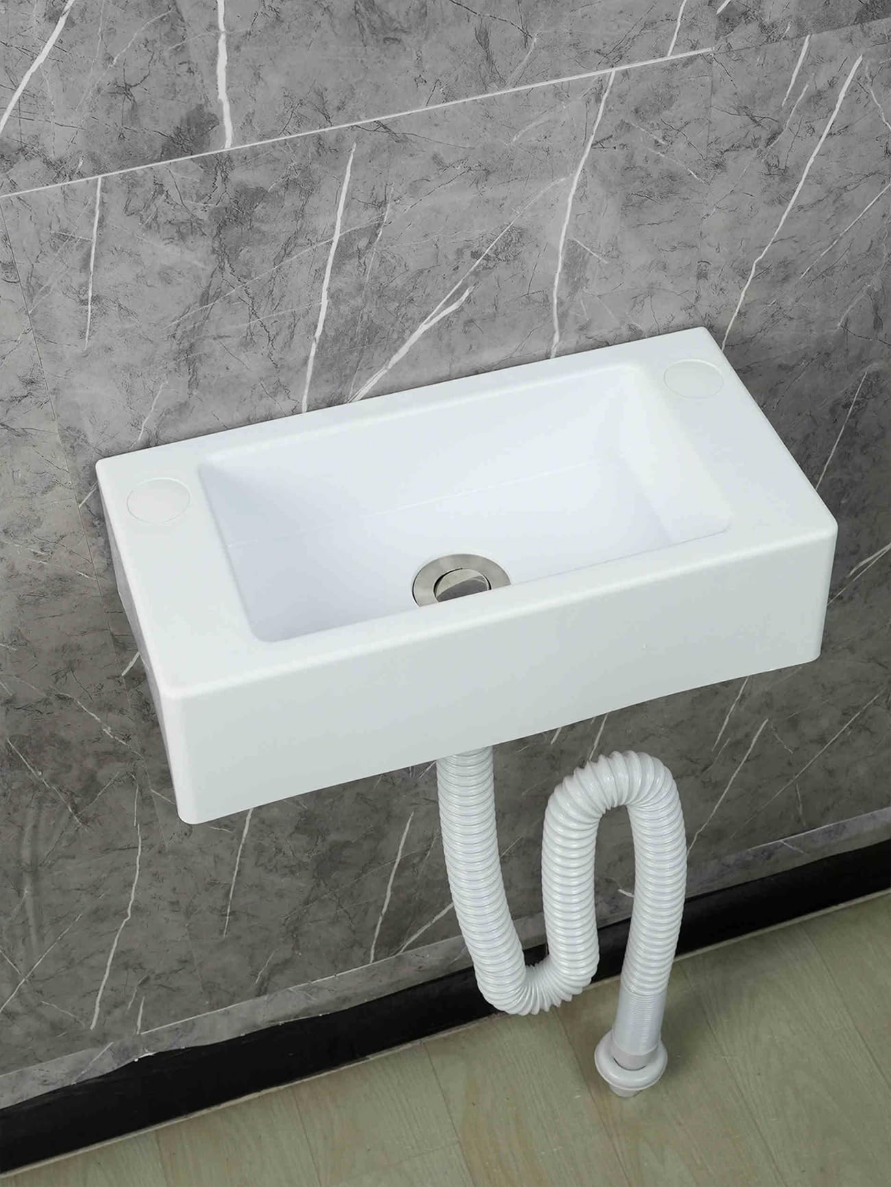 DDS22E Rectangular Laundry Sink White PP Resin 40x20x11cm Corner Wall-Mounted 75-150cm Drain(150cm Conduttura Fognaria)