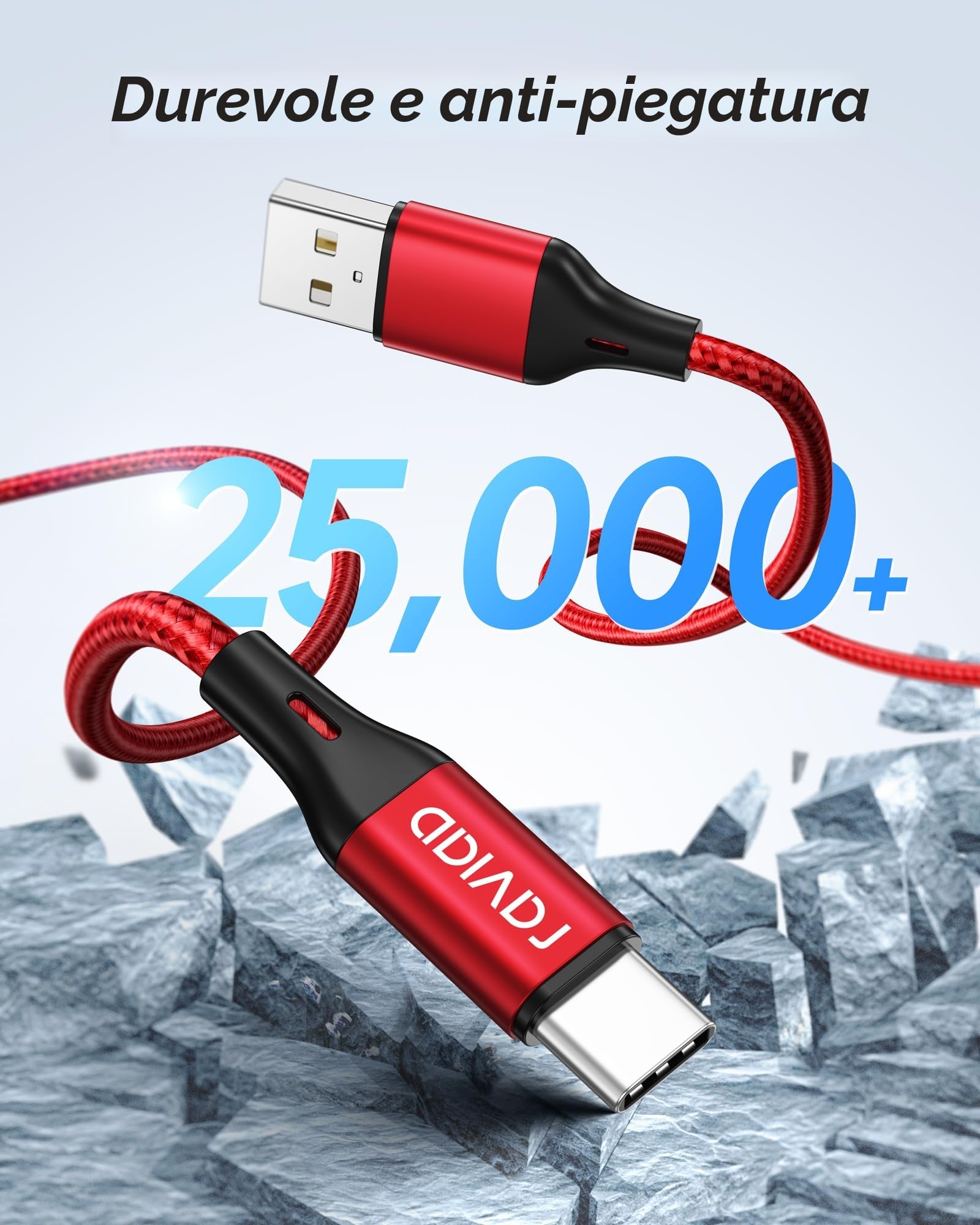 Cavo USB Type-C RAVIAD 3 Pezzi 2m Ricarica Rapida Nylon Intrecciato per Phone 16/15, Galaxy S25/S24/S23/S22/S21/S20/A50/A70, Mi 11t, Redmi Note, Realme
