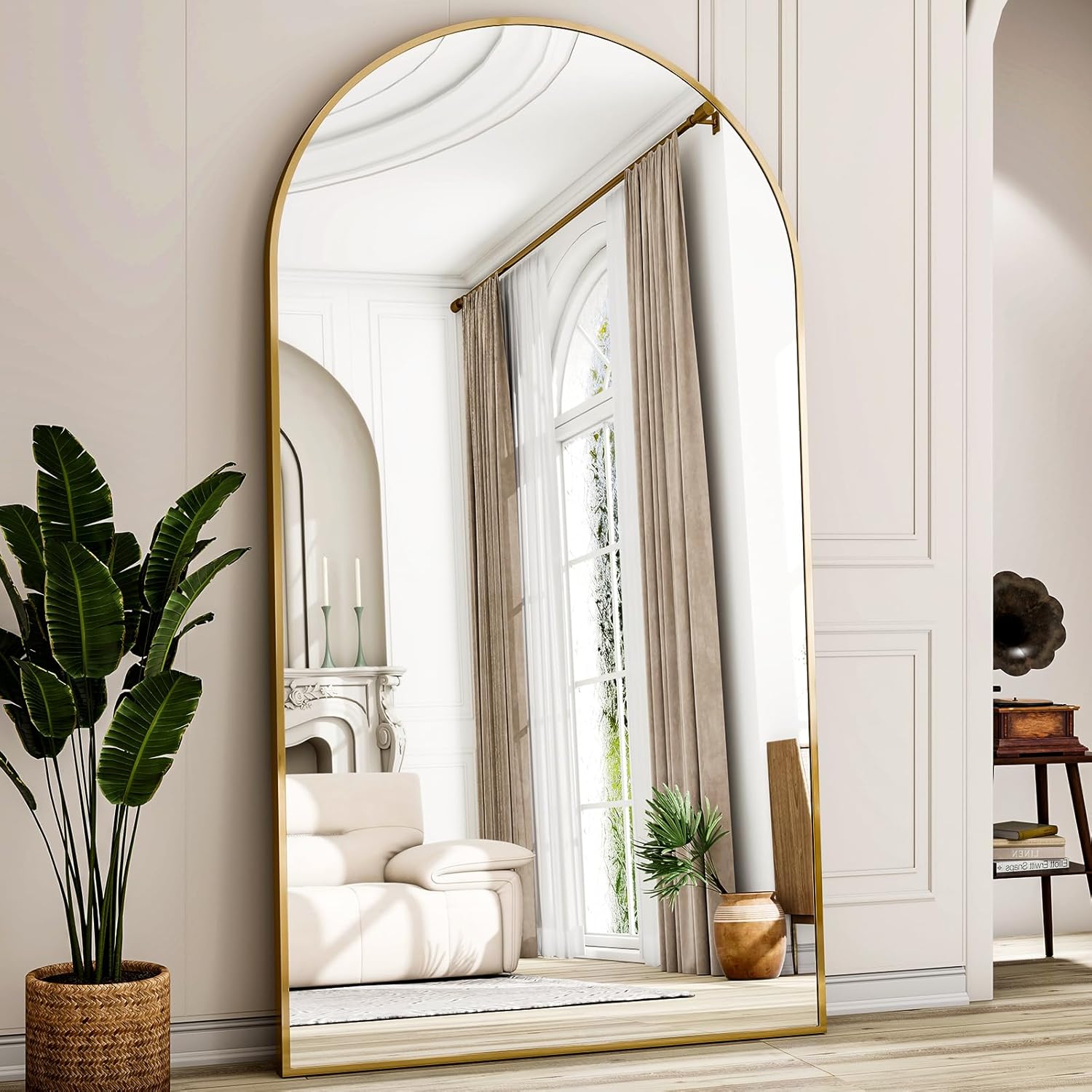77" x 38" Arched Full Length Mirror with Gold Aluminum Frame - Oversized Floor Mirror for Bedroom, Living Room & Gym - Wall Mounted/Standing/Leaning Design - Image 2