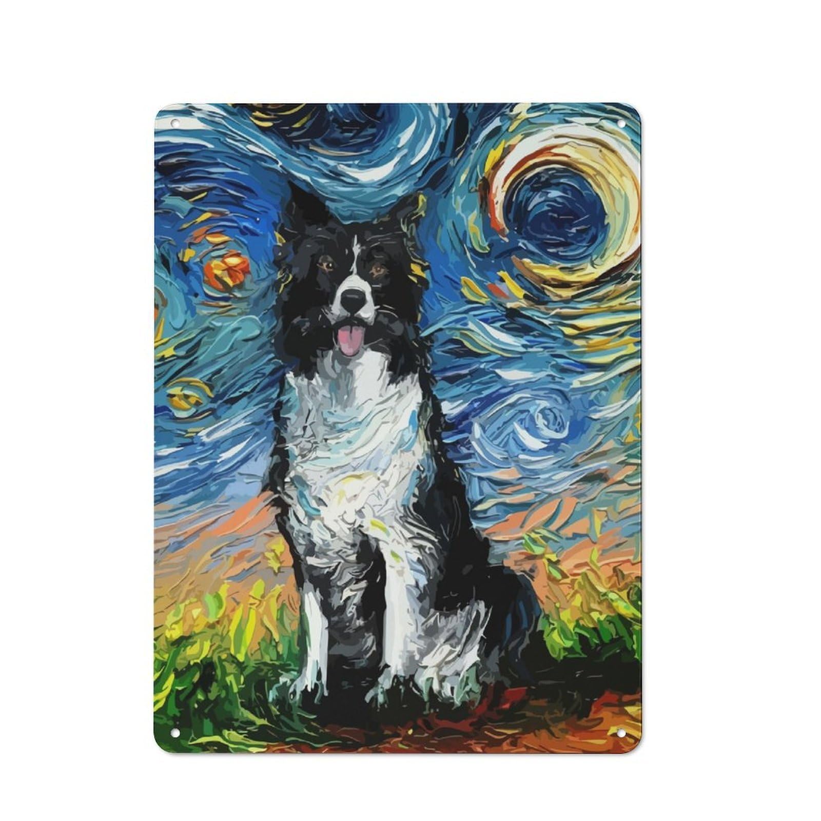 Junmoney Starry Night Border Collie Rustic Metal Sign 40X30cm Featuring For Hallway Wall, A Decorative Gift For A Newly Furnished Hallway