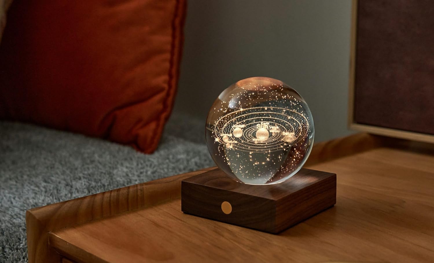 IPPINKA Amber Crystal Ball Night Light - Solar System - 3D Laser-Engraved Design