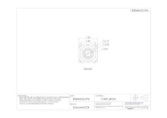 MSF-40 Medium Duty Flange Unit, 4 Bolt, Regreasable, Felt Seals, Setscrew Locking Collar, Cast Iron Housing, 2-1/2 Bore, 7-3/8 Overall Length, 5-7/8 Bolt Hole Spacing Width, 11/16 Flange Height, 2 Degrees Misalignment Angle