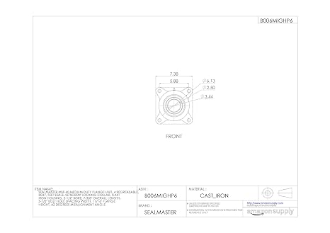 MSF-40 Medium Duty Flange Unit, 4 Bolt, Regreasable, Felt Seals, Setscrew Locking Collar, Cast Iron Housing, 2-1/2 Bore, 7-3/8 Overall Length, 5-7/8 Bolt Hole Spacing Width, 11/16 Flange Height, 2 Degrees Misalignment Angle