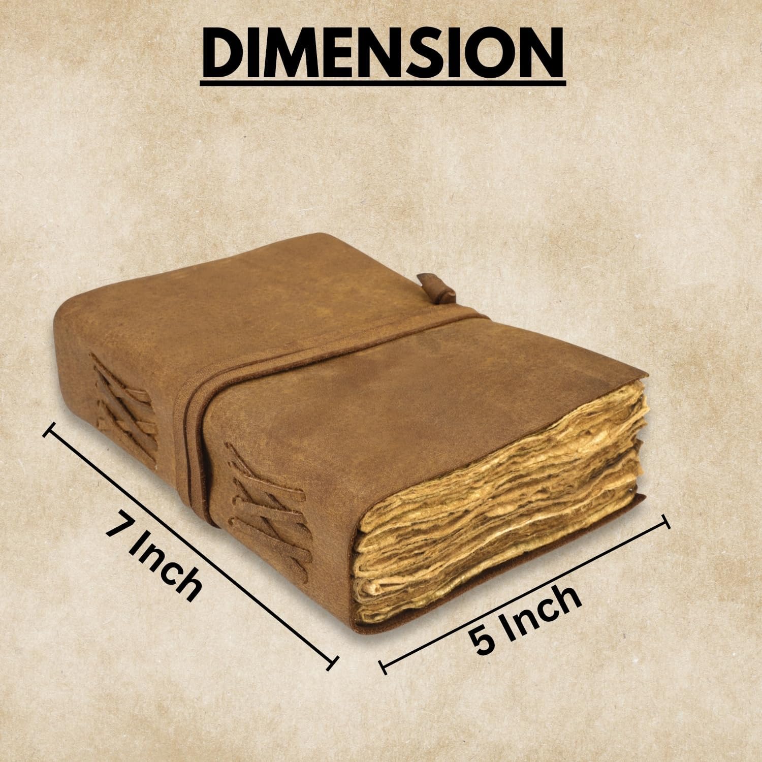 Succor Genuine Leather Journal - Handmade Vintage Notebook with Deckle Edge Paper, Leather Bound Writing Diary, Scrapbook & Sketchbook for Men & Women with Strap Closure - 7x5 Inch - Image 3