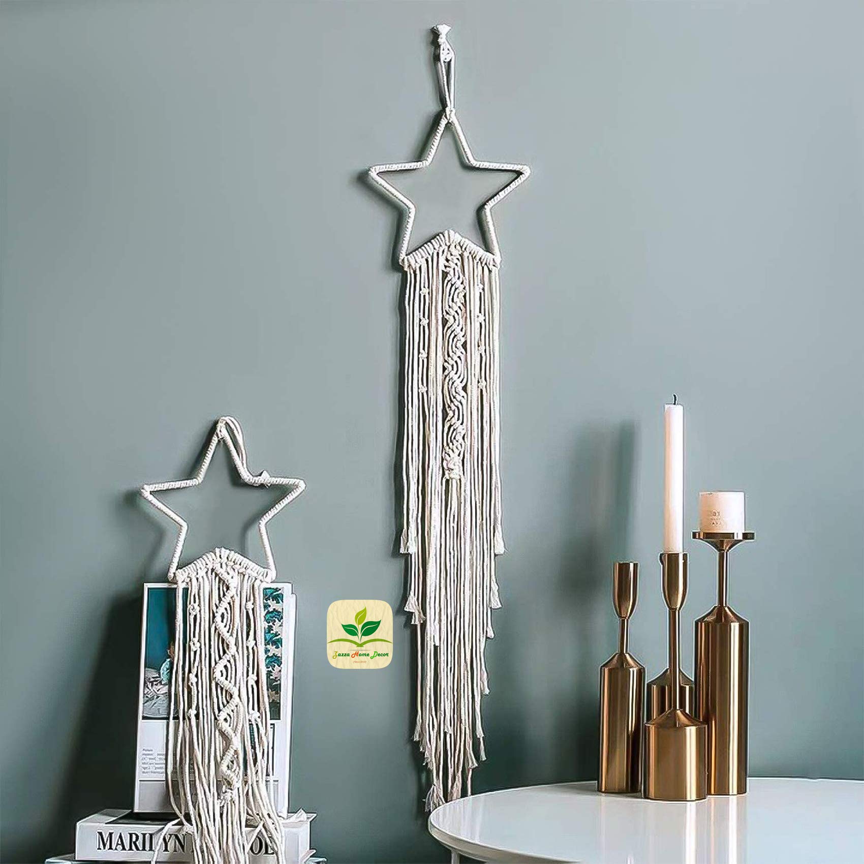 Zazza Home Decor™ - (Star & Moon) Macrame Wall Hanging Dream Catcher Room Nursery Gifts Moon with LED Light String. (M - 05)-image-49