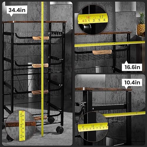 Miniatura 6 de MAWEW Almacenamiento de papas, contenedor de almacenamiento de papas y cebollas de 5 capas, soporte de cocina retro, cesta de frutas y madera de