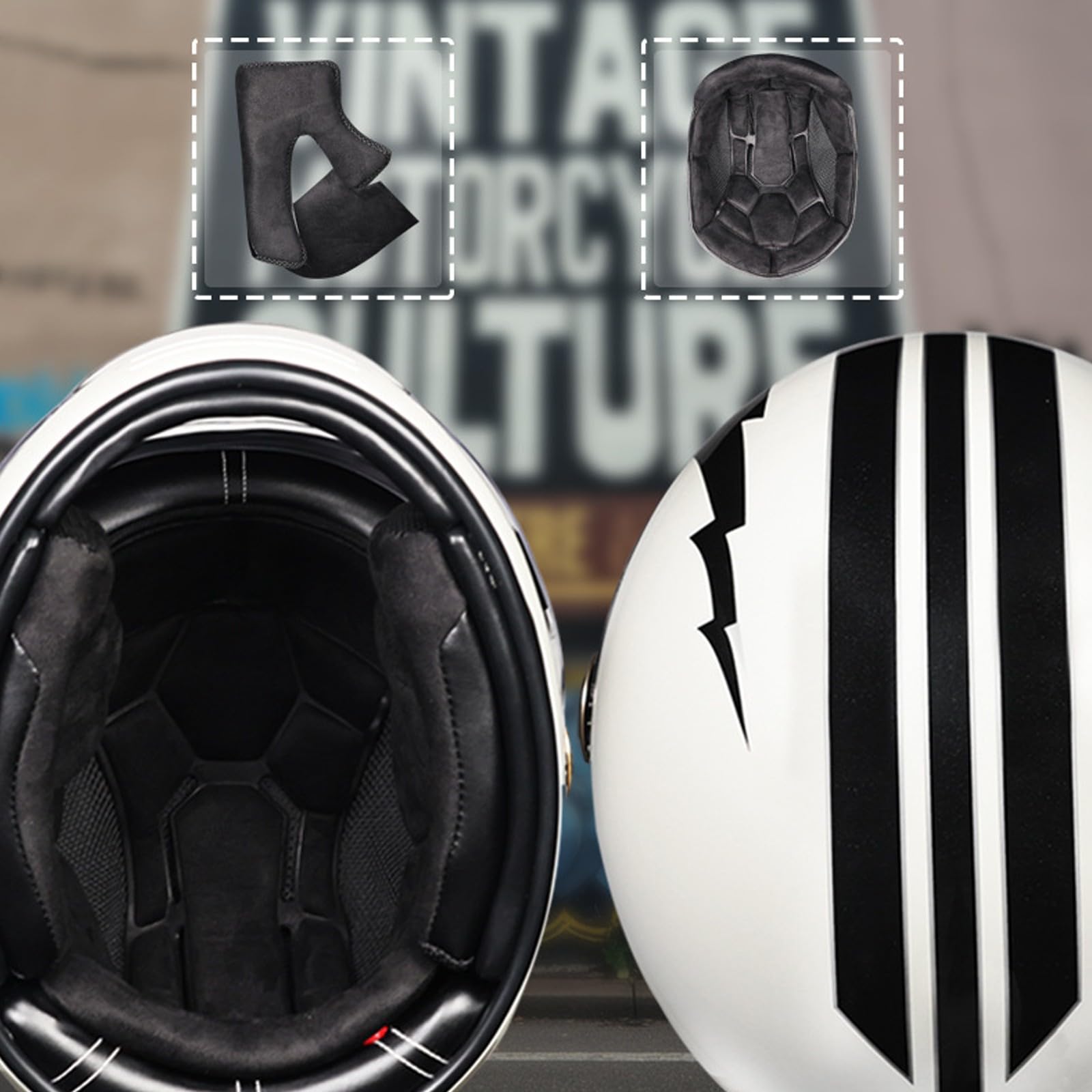 Casco Integral para Motocicleta, Homologado Según La Norma ECE R22-06, Cascos De Motocicleta Vintage con Máscara y Guantes para Hombres y Mujeres Adultos B,M (55-56cm)