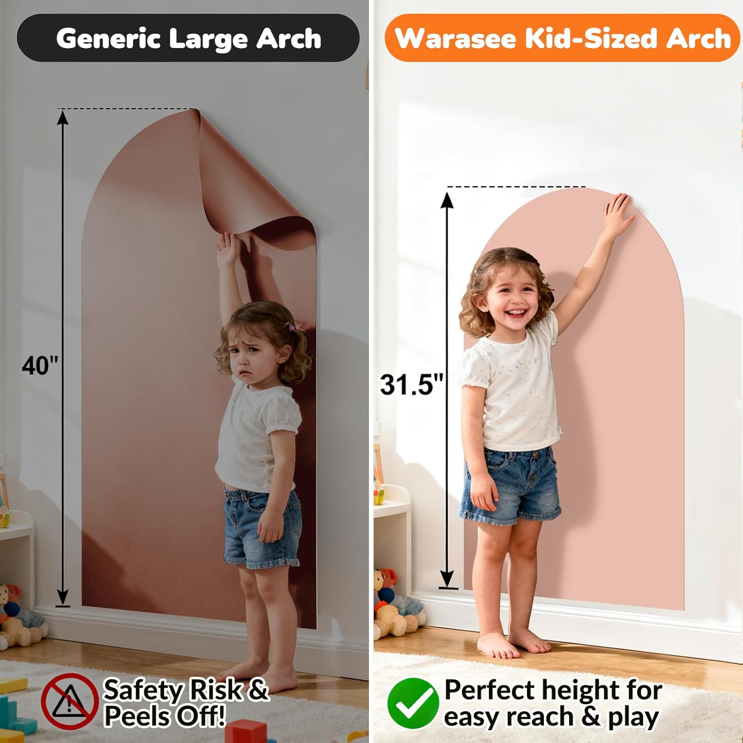 Magnetic Arch Wall Decal: Small 15.7" x 31.5" Vinyl Peel and Stick Chalkboard for Kids Playroom Classroom Home Use - Montessori Drawing Board for 1-3 Toddlers & 4-8 Children (Camel Pink)