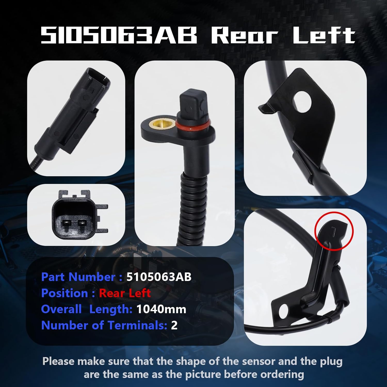 ABS Wheel Speed Sensor Front Rear Left Right Compatible with Jeep Patriot Compass 2007-2016 for Dodge Caliber 2007-2011 5105573AA 5105572AA 5105063AB 5105062AA 4PCS