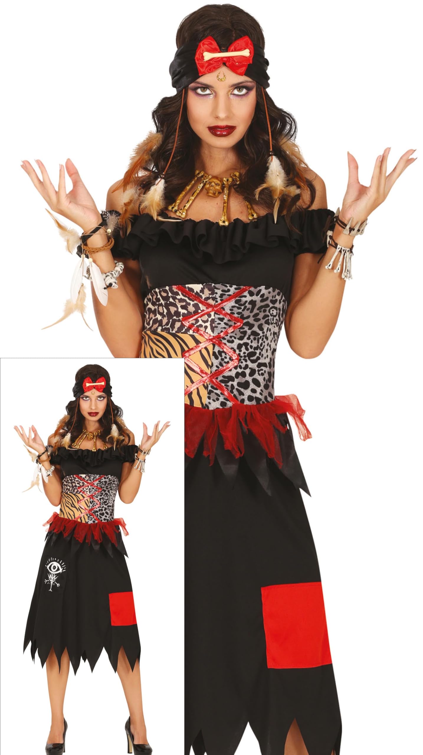 FIESTAS GUIRCA Spellbinding Voodoo Priestess Women Fancy Dress Costume - Shaman Doctor Costume - Halloween Costumes for Women Size L