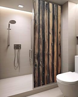 Vintage Wooden Window Privacy Film Stained Glass Window Film Decorative Window Cover Static Window Cling for Glass Door Farmhouse Retro Black Brown Window Stickers for Bathroom 29.5"x78.7"