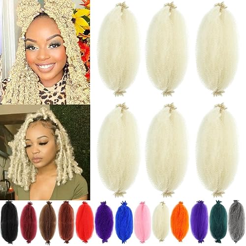 Vista 25 de Cabello afro trenzado elástico color marrón claro de 16 pulgadas, paquete de 3 T27, cabello afro preesponjado y trenzado elástico, cabello afro