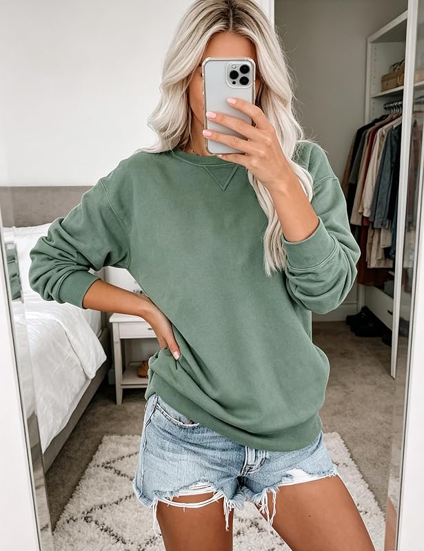 Bingerlily Womens Casual Long Sleeve Sweatshirt Crew Neck Cute Pullover Relaxed Fit Tops (Green,Large) image 6