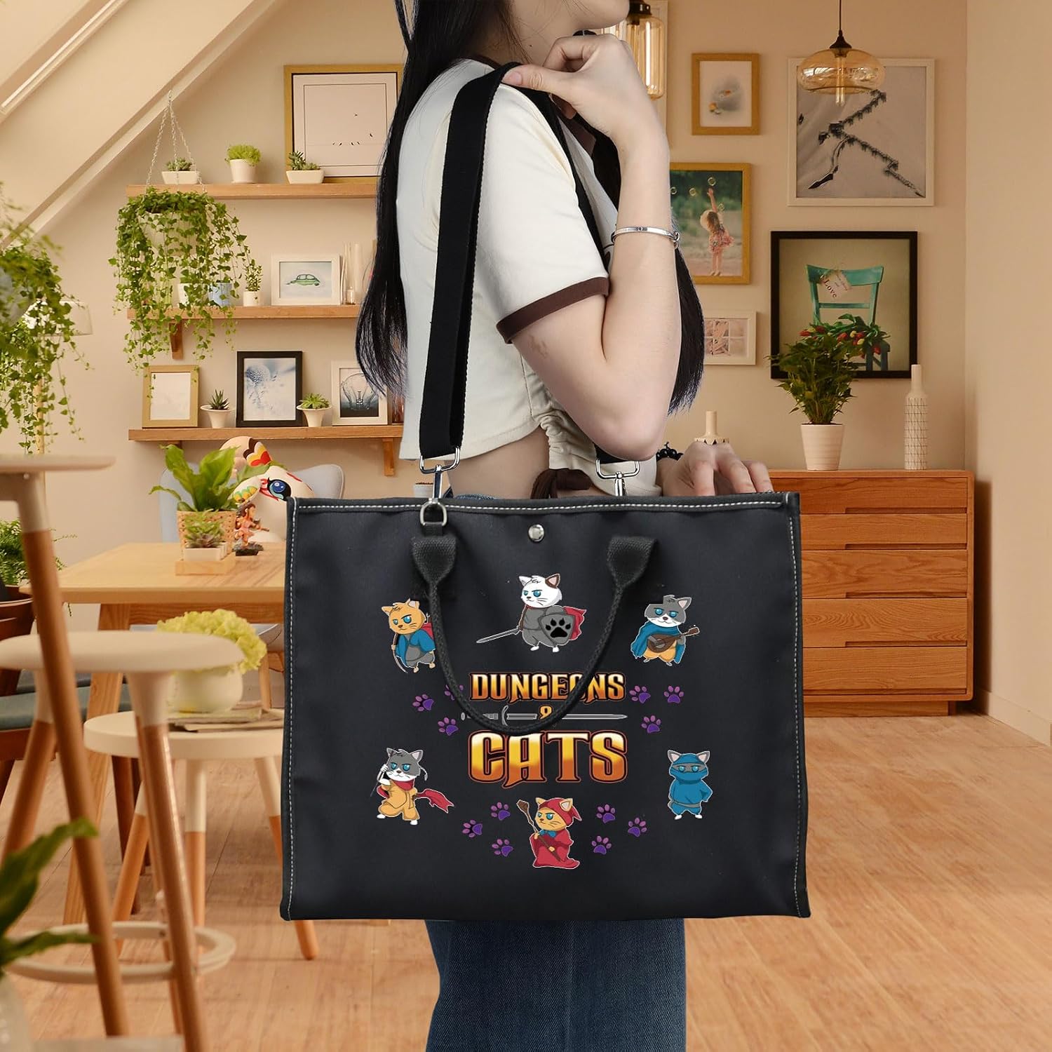 BWWKTOP Cats Cosmetic Makeup Bag Legends of Fantasy Gifts Dragon Master Zipper Pouch Bag Questers & Creatures Gamer Gifts (Dungeo & Cat BG)