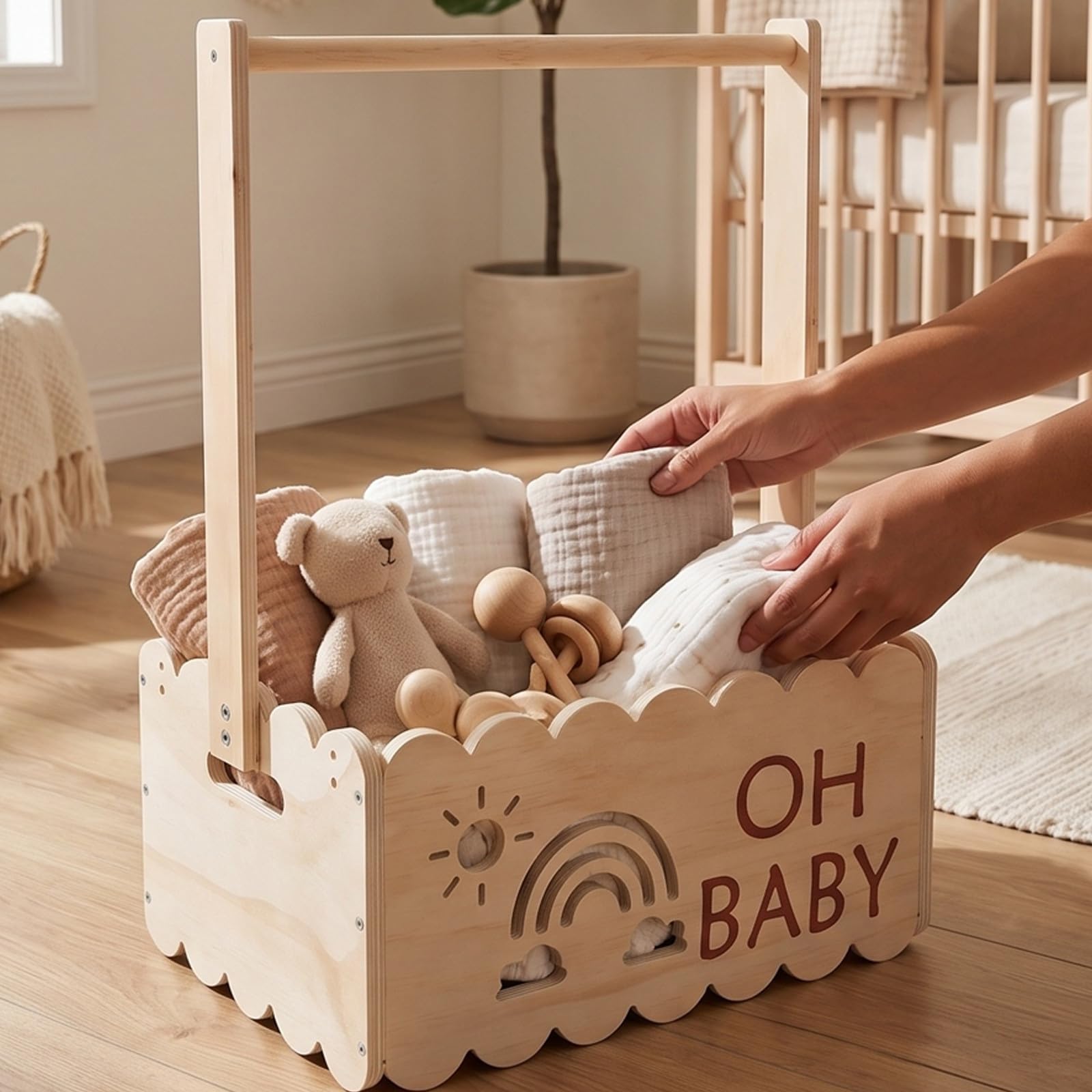 Toddmomy Drewniany kosz prezentowy dla dziecka, szafa na baby shower z drążkiem do przechowywania ubranek dla chłopców i dziewczynek, prezent do pokoju dziecięcego dla kobiet w ciąży i młodych